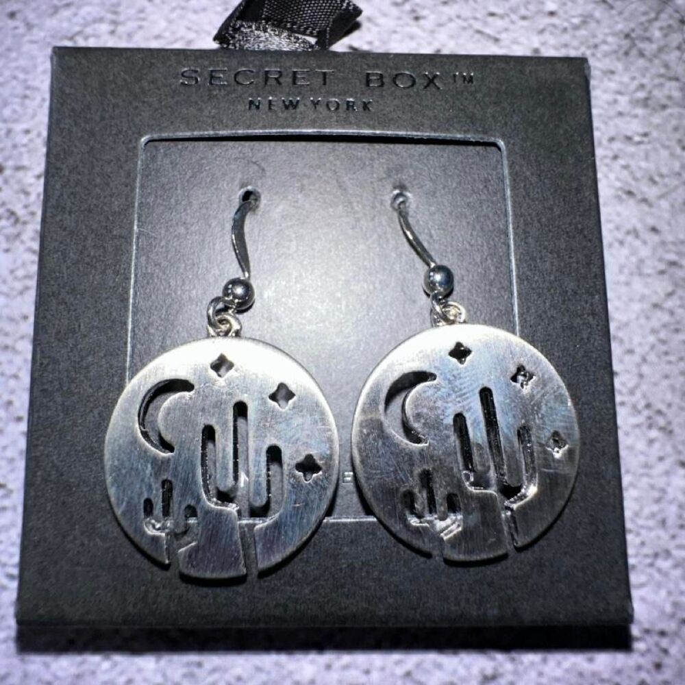 SECRET BOX CACTUS SOUTHWEST STYLE BOHO Women's Silver EARRINGS PIERCED